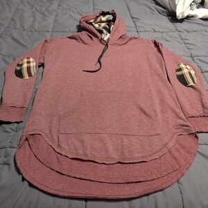 Maurices Women's Heathered Maroon Hoodie with Plaid Accents Size Large